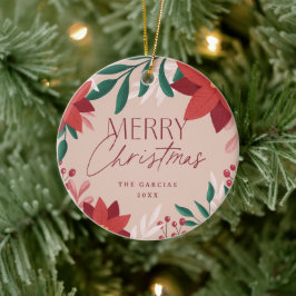 フェスティバルポインセチア花クリスマス セラミックオーナメント