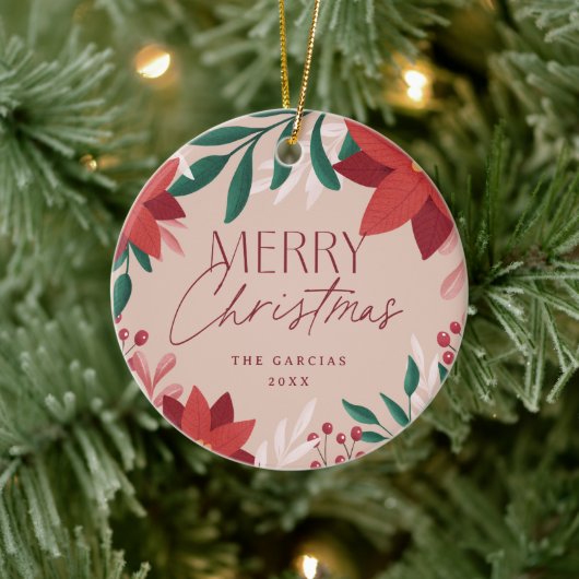 フェスティバルポインセチア花クリスマス セラミックオーナメント (ツリー)