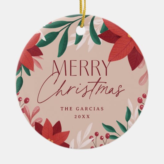 フェスティバルポインセチア花クリスマス セラミックオーナメント (正面)
