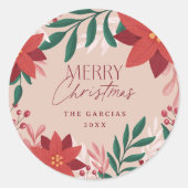 フェスティバルポインセチア花クリスマス ラウンドシール (正面)