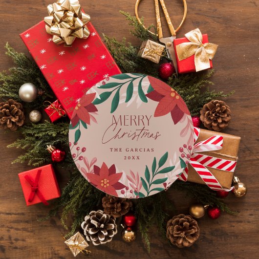 フェスティバルポインセチア花クリスマス ラウンドシール