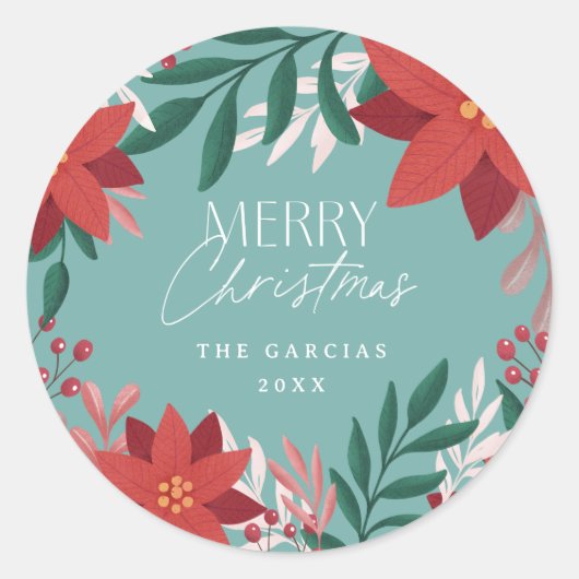 フェスティバルポインセチア花クリスマス ラウンドシール (正面)