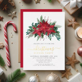 フェスティバルポインセティアクリスマスディナーパーティー金ゴールド 箔招待状