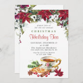 フェスティバルポインセティアクリスマスホリデーティーパーティー 招待状 (正面/裏面)