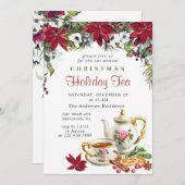 フェスティバルポインセティアクリスマスホリデーティーパーティー 招待状 (正面/裏面)