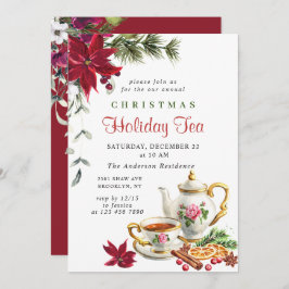 フェスティバルポインセティアクリスマスホリデーティーパーティー 招待状