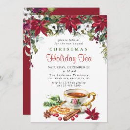 フェスティバルポインセティアクリスマスホリデーティーパーティー 招待状