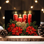 フェスティバルポインセティアスとキャンドルクリスマス シーズンカード