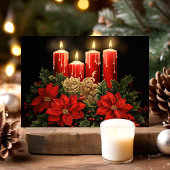 フェスティバルポインセティアスとキャンドルクリスマス シーズンカード