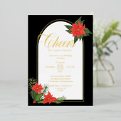 フェスティバルポインセティアスパインとホリークリスマスパーティー 箔招待状 (立ち正面)