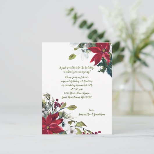 フェスティバルポインセティアスホリーベリークリスマスパーティー インビテーションポストカード (スタンド正面)