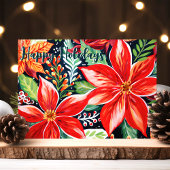 フェスティバルポインセティアスボタニカルクリスマス シーズンカード