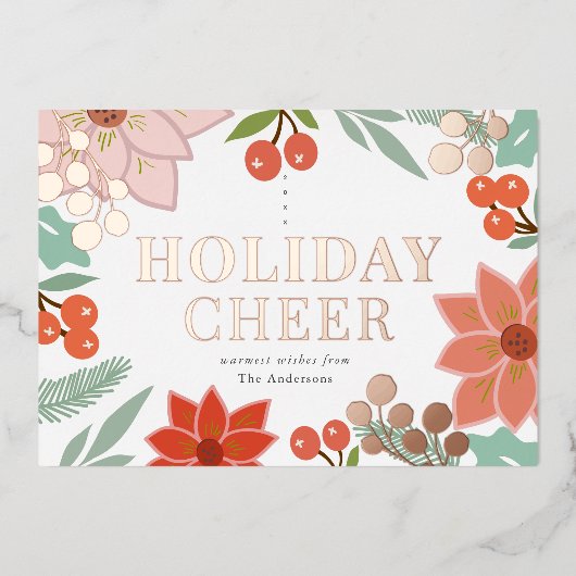 フェスティバルポインセティアベリークリームフォトクリスマス 箔シーズンカード (正面)