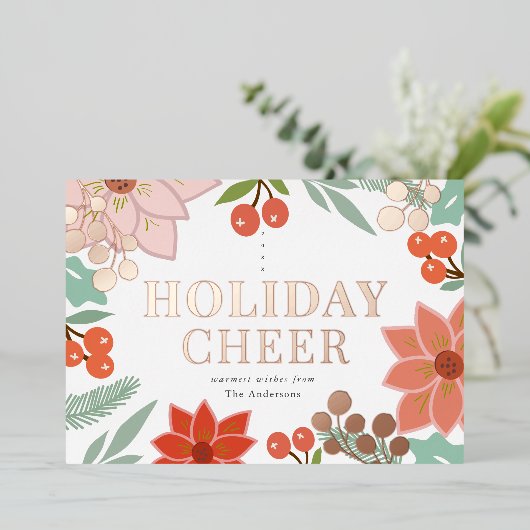 フェスティバルポインセティアベリークリームフォトクリスマス 箔シーズンカード (立ち正面)