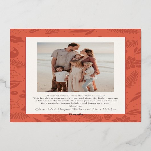 フェスティバルポインセティアベリークリームフォトクリスマス 箔シーズンカード (裏面)