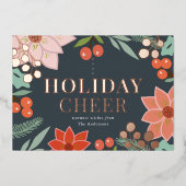 フェスティバルポインセティアベリーネイビーフォイルホリデーカード 箔招待状 (正面)