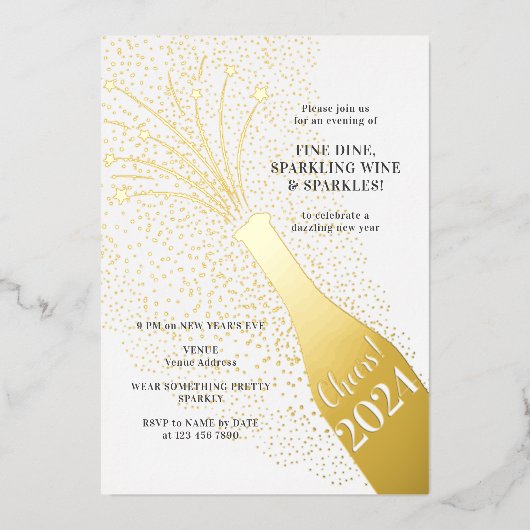 フェスティバルポピンバブルズシャンパンニューイヤーイブ 箔招待状 (正面)
