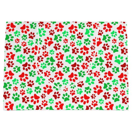 フェスティバルポープリントペットラバーレッドグリーンクリスマス ラージペーパーバッグ (正面)