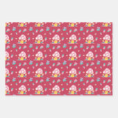 フェスティバルマッシュルーム赤い緑の黄金色のクリスマス ラッピングペーパーシート (正面)