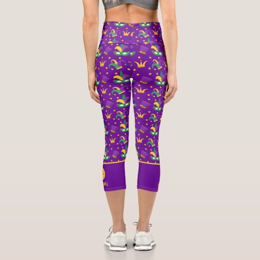 フェスティバルマルディグラスカーニバルおもしろいカスタムピックルボール カプリレギンス (裏面)
