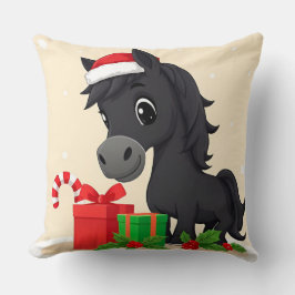フェスティバルマンガ黒馬とサンタハット クッション