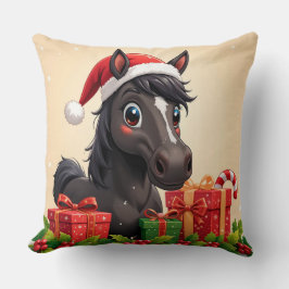 フェスティバルマンガ黒馬とサンタハット クッション