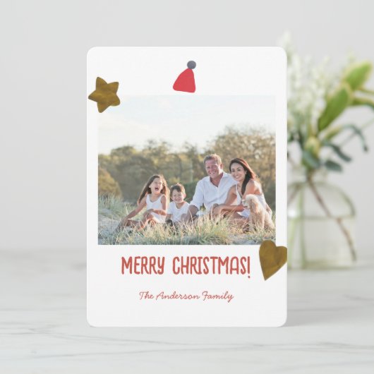 フェスティバルミニマル金ゴールドハートスタークリスマスフォト シーズンカード (スタンド正面)