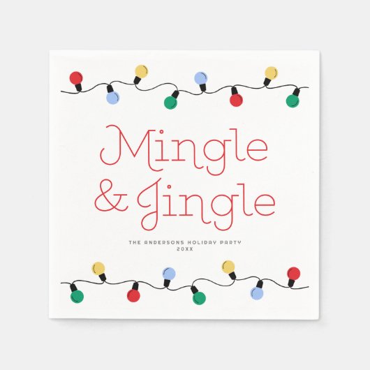 フェスティバルミングル&ジングルカラフルクリスマスライト スタンダードカクテルナプキン (正面)