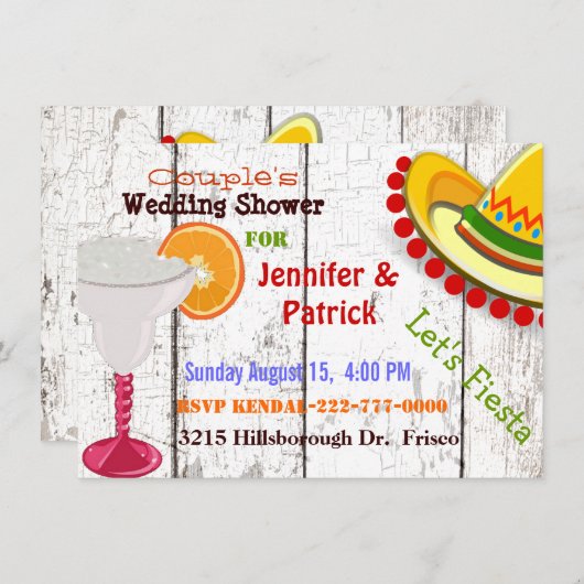 フェスティバルメキシカンフィエスタカップルウェディングシャワー 招待状 (正面/裏面)