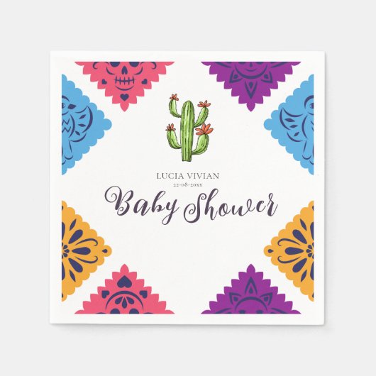 フェスティバルメキシコ紙ファンサボテン赤ちゃんシャワー スタンダードカクテルナプキン (正面)