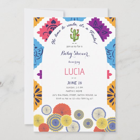フェスティバルメキシコ紙ファンサボテン赤ちゃんシャワー 招待状 (正面)