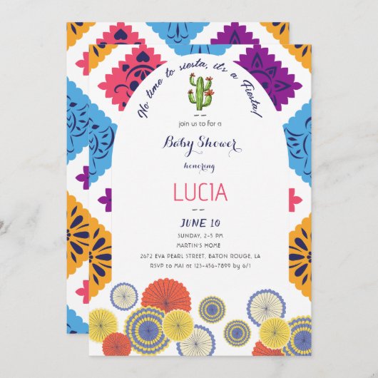 フェスティバルメキシコ紙ファンサボテン赤ちゃんシャワー 招待状 (正面/裏面)