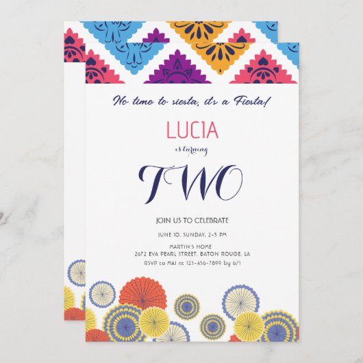 フェスティバルメキシコ紙ファンサボテン2歳の誕生日 招待状 (正面/裏面)