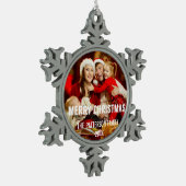 フェスティバルメリモダンークリスマスフォトオーナメント スノーフレークピューターオーナメント (左)