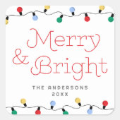 フェスティバルメリーと明るいカラフルクリスマスライト スクエアシール (正面)