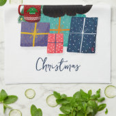 フェスティバルメリークリスマスかわいい黒猫コーヒーアート キッチンタオル (折り畳み)