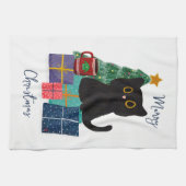 フェスティバルメリークリスマスかわいい黒猫コーヒーアート キッチンタオル (横)