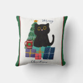 フェスティバルメリークリスマスかわいい黒猫コーヒーアート クッション (裏面)