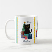 フェスティバルメリークリスマスかわいい黒猫コーヒーアート コーヒーマグカップ (左)