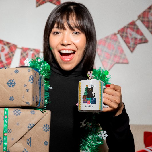 フェスティバルメリークリスマスかわいい黒猫コーヒーアート コーヒーマグカップ