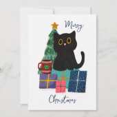 フェスティバルメリークリスマスかわいい黒猫コーヒーアート シーズンカード (正面)