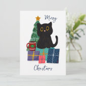 フェスティバルメリークリスマスかわいい黒猫コーヒーアート シーズンカード (スタンド正面)