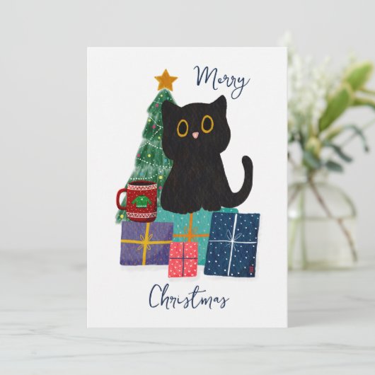 フェスティバルメリークリスマスかわいい黒猫コーヒーアート シーズンカード (スタンド正面)