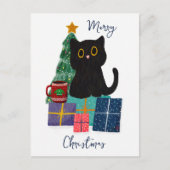 フェスティバルメリークリスマスかわいい黒猫コーヒーアート シーズンポストカード (正面)