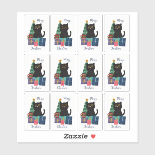 フェスティバルメリークリスマスかわいい黒猫コーヒーアート シール (シート)