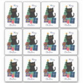 フェスティバルメリークリスマスかわいい黒猫コーヒーアート シール (正面)