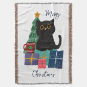 フェスティバルメリークリスマスかわいい黒猫コーヒーアート スローブランケット (正面縦)