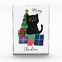 フェスティバルメリークリスマスかわいい黒猫コーヒーアート
