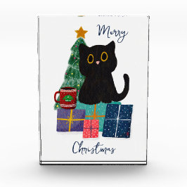 フェスティバルメリークリスマスかわいい黒猫コーヒーアート フォトブロック