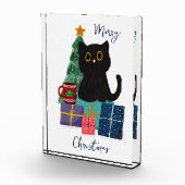 フェスティバルメリークリスマスかわいい黒猫コーヒーアート フォトブロック (右)